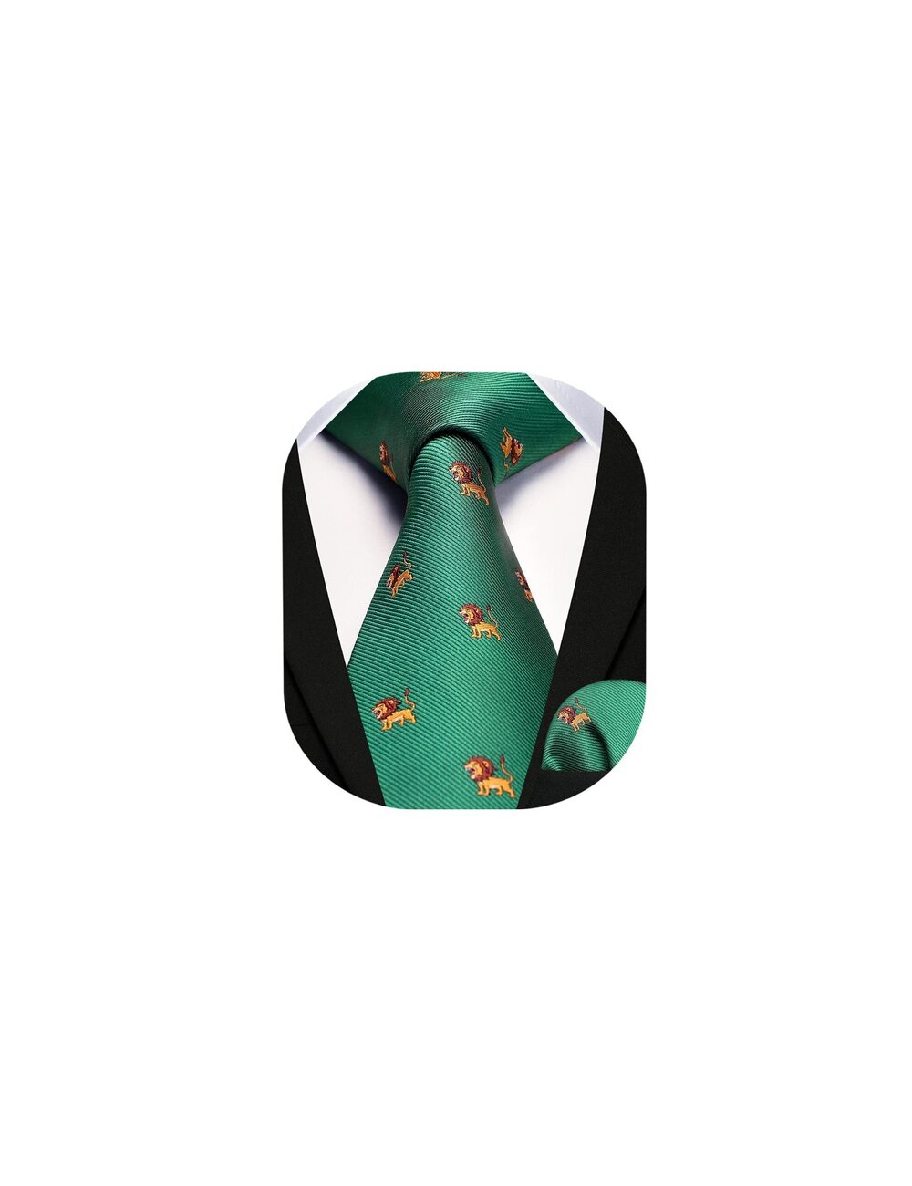 3438 Green Ties Holiday Emerald Green Funny Tie Handkerchief Animals Lion